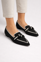 Celina | Women Pointed Toe Knit Bow Detail Ballet Flats