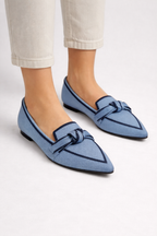 Celina | Women Pointed Toe Knit Bow Detail Ballet Flats