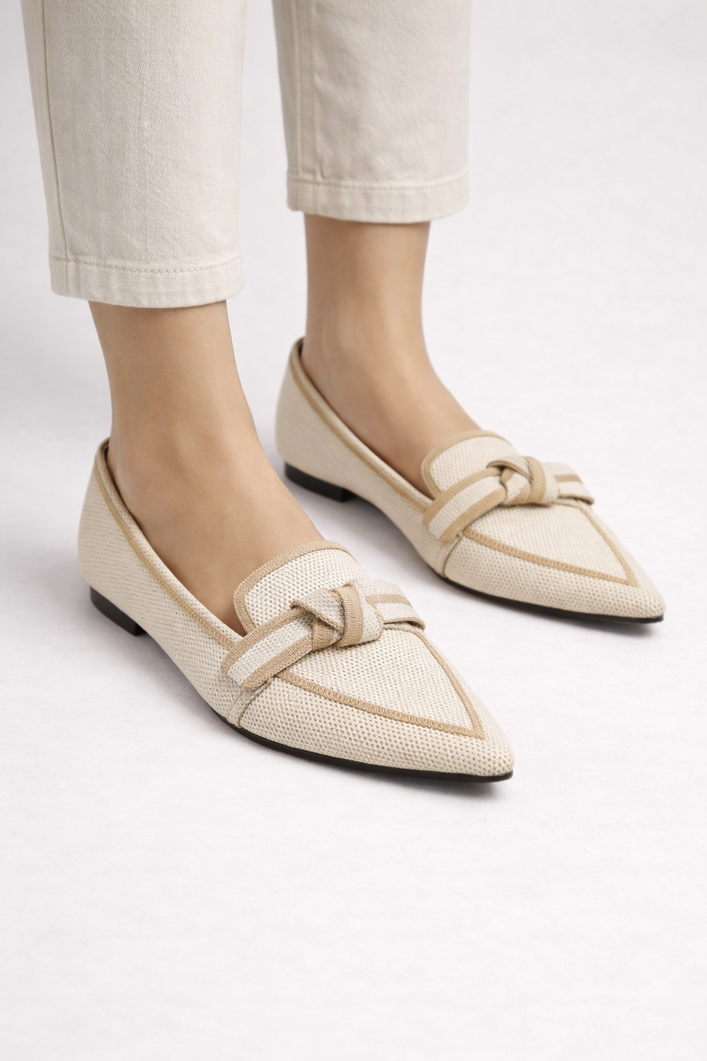Celina | Women Pointed Toe Knit Bow Detail Ballet Flats