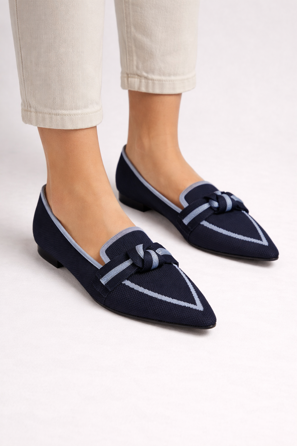 Celina | Women Pointed Toe Knit Bow Detail Ballet Flats