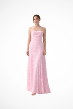 Rose | Women Spaghetti Strap Lace Up Backless Floral Jacquard Formal Maxi Dress