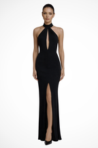 Novara | Women Halter Neck Twisted Cut Out Backless Slit Formal Maxi Dress