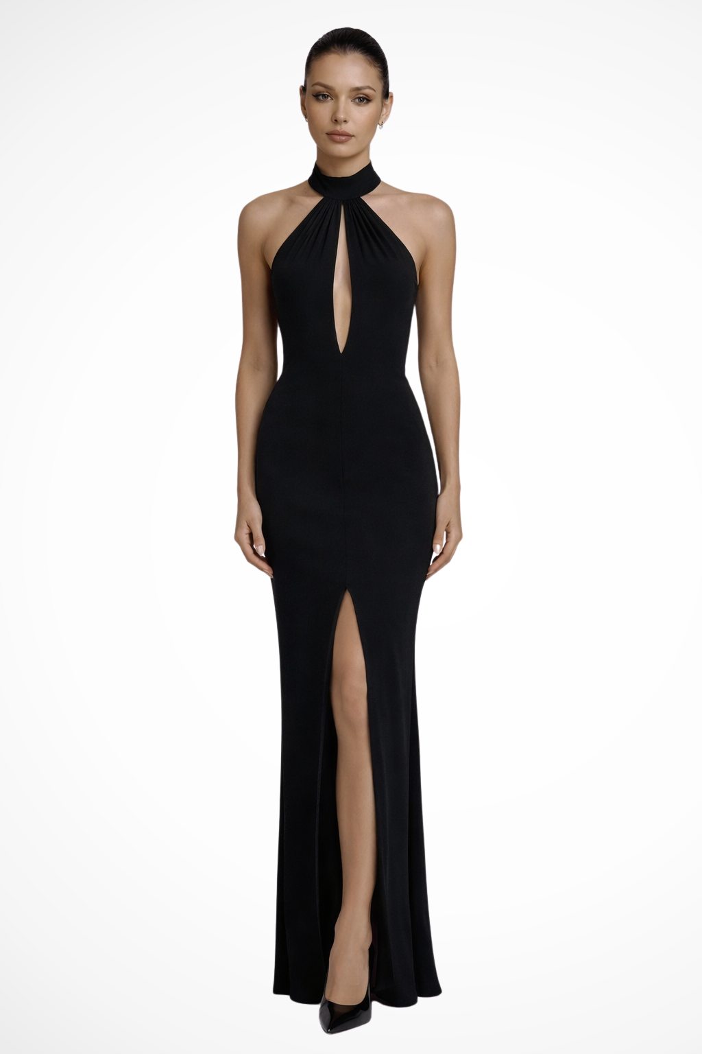 Novara | Women Halter Neck Twisted Cut Out Backless Slit Formal Maxi Dress