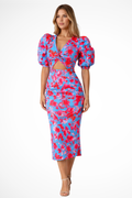 Sophia | Women Printed Puff Sleeve Occasion Summer Midi Dress -Test