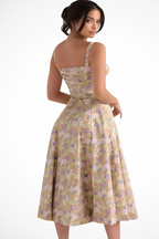 Tabitha | Women Square Neck Bow Detail Corset Wedding Guest Floral Midi Dress