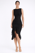 Briella | Women Mesh Ruched Midi Summer Dress with Ruffle Slit
