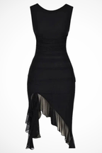 Briella | Women Mesh Ruched Midi Summer Dress with Ruffle Slit
