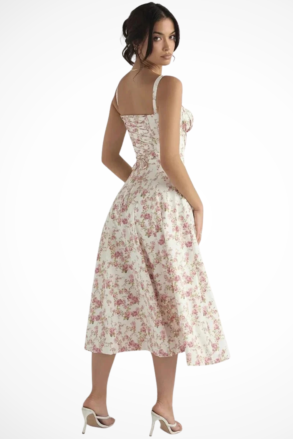 Tabitha | Women Square Neck Bow Detail Corset Wedding Guest Floral Midi Dress