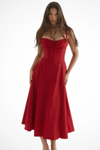 Tabitha | Women Square Neck Bow Detail Corset Wedding Guest Floral Midi Dress
