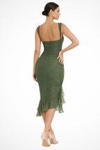 Briella | Women Mesh Ruched Midi Summer Dress with Ruffle Slit