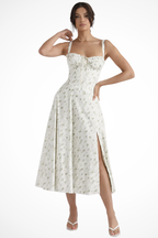 Tabitha | Women Square Neck Bow Detail Corset Wedding Guest Floral Midi Dress