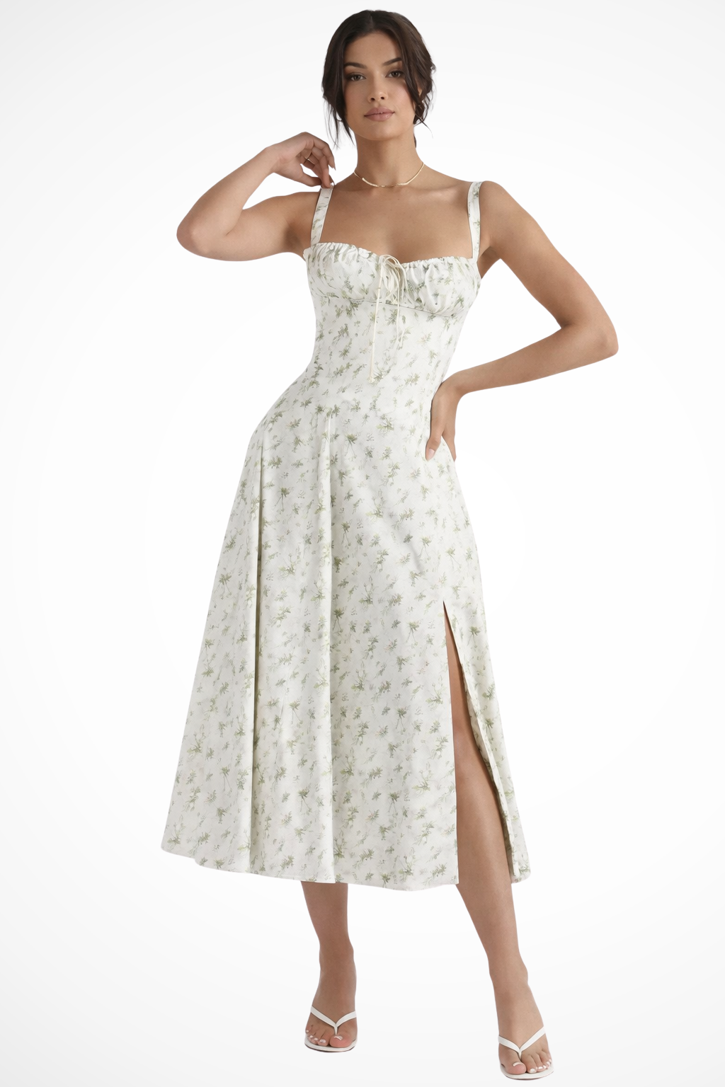 Tabitha | Women Square Neck Bow Detail Corset Wedding Guest Floral Midi Dress