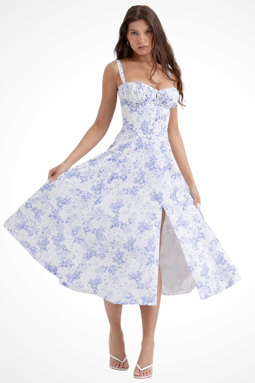 Tabitha | Women Square Neck Bow Detail Corset Wedding Guest Floral Midi Dress