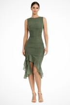 Briella | Women Mesh Ruched Midi Summer Dress with Ruffle Slit