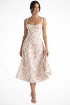 Tabitha | Women Square Neck Bow Detail Corset Wedding Guest Floral Midi Dress