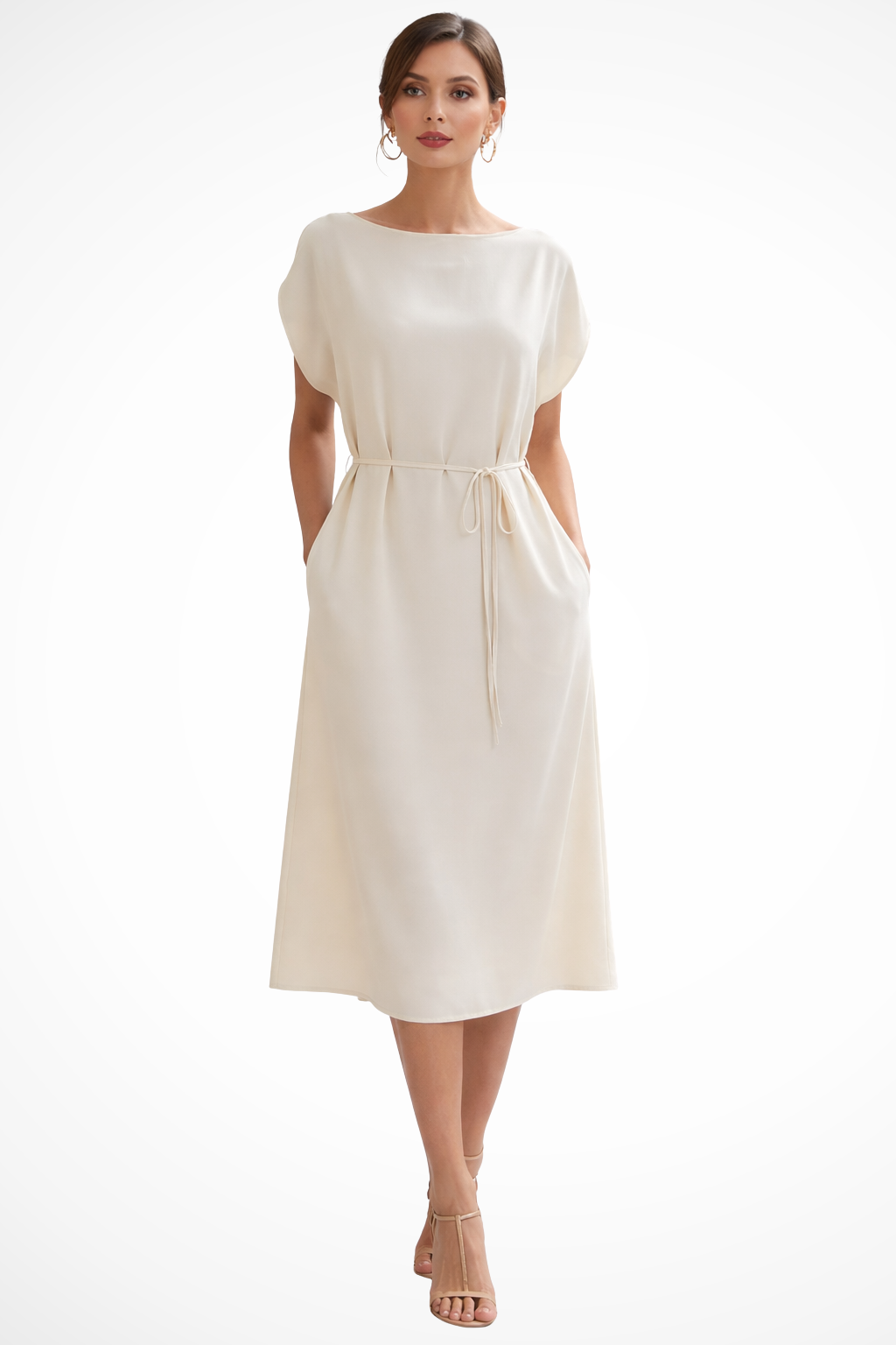 Waverly | Women Batwing Sleeve Tie Waist Wedding Guest Midi Dress