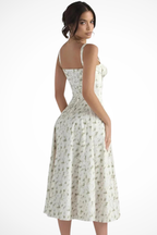 Tabitha | Women Square Neck Bow Detail Corset Wedding Guest Floral Midi Dress