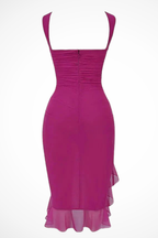 Briella | Women Mesh Ruched Midi Summer Dress with Ruffle Slit
