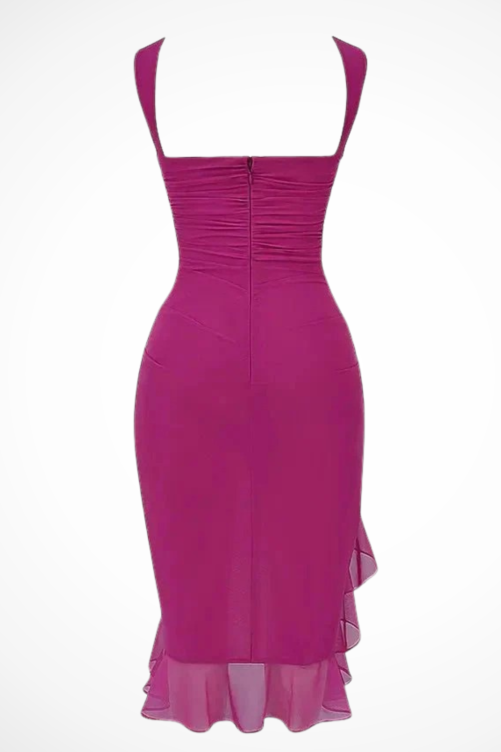 Briella | Women Mesh Ruched Midi Summer Dress with Ruffle Slit