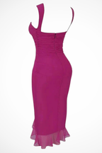 Briella | Women Mesh Ruched Midi Summer Dress with Ruffle Slit