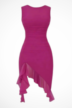 Briella | Women Mesh Ruched Midi Summer Dress with Ruffle Slit