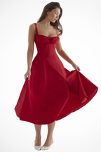 Tabitha | Women Square Neck Bow Detail Corset Wedding Guest Floral Midi Dress
