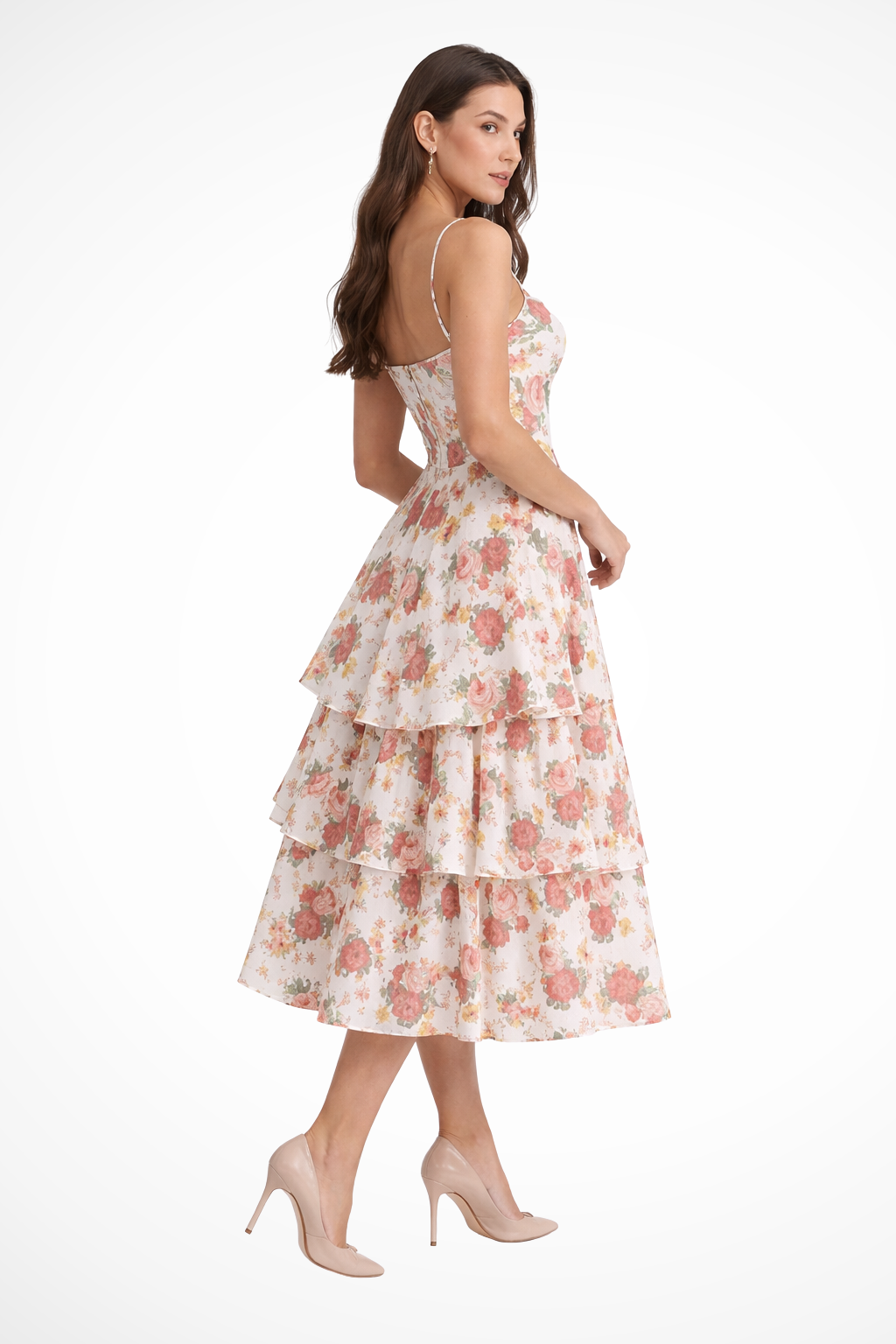 Joanna | Women Corset Wedding Guest Floral Midi Dress