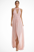 Valentina | Women Halter Neck Pleated Chiffon Maxi Dress