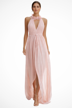 Valentina | Women Halter Neck Pleated Chiffon Maxi Dress