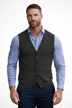 Logan | Men V Neck Button Front Sleeveless Knit Waistcoat Vest with Pockets