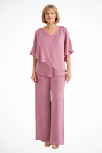 Serena | Women V Neck Batwing Sleeve Top and Wide Leg Trousers Two Piece Set