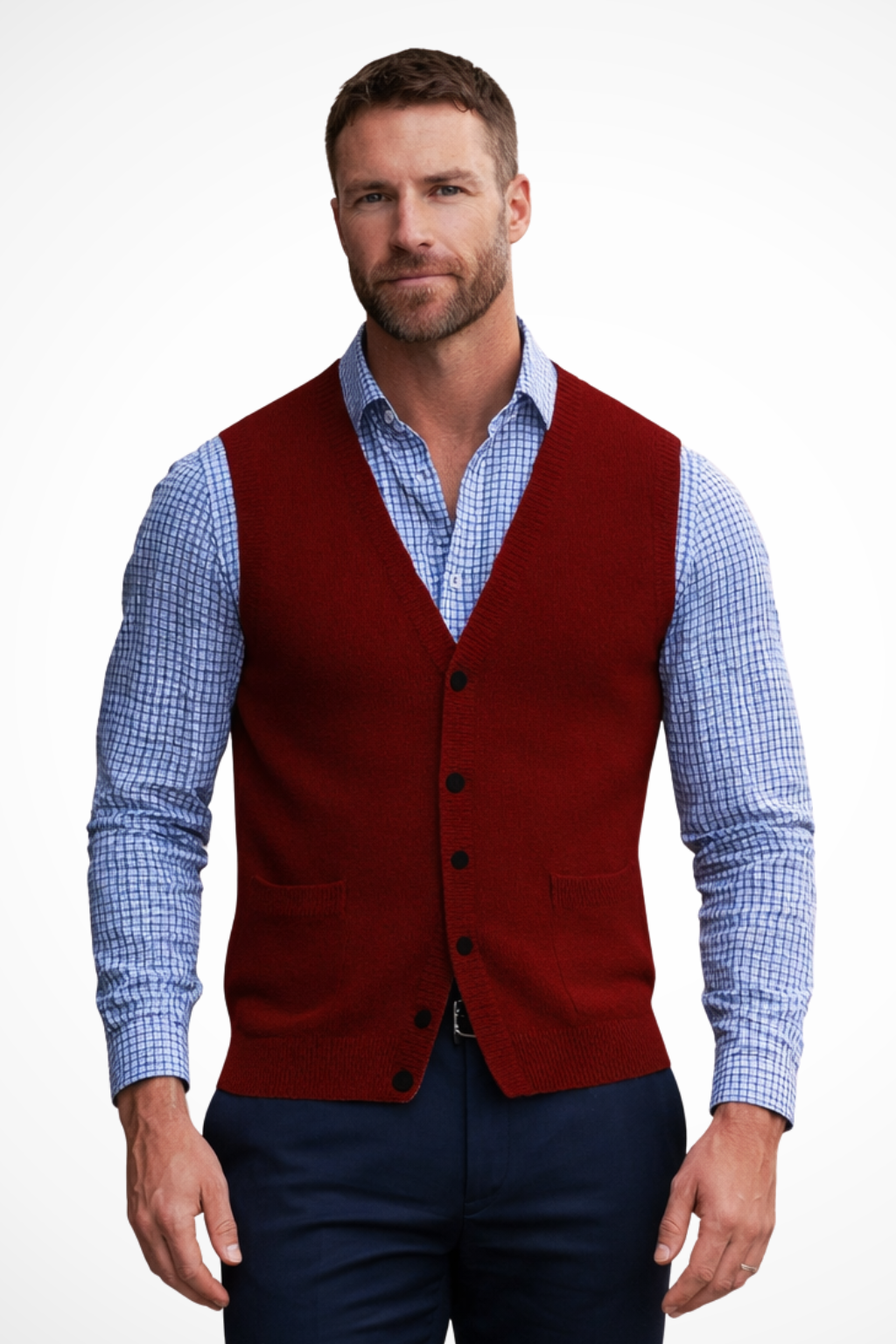 Logan | Men V Neck Button Front Sleeveless Knit Waistcoat Vest with Pockets
