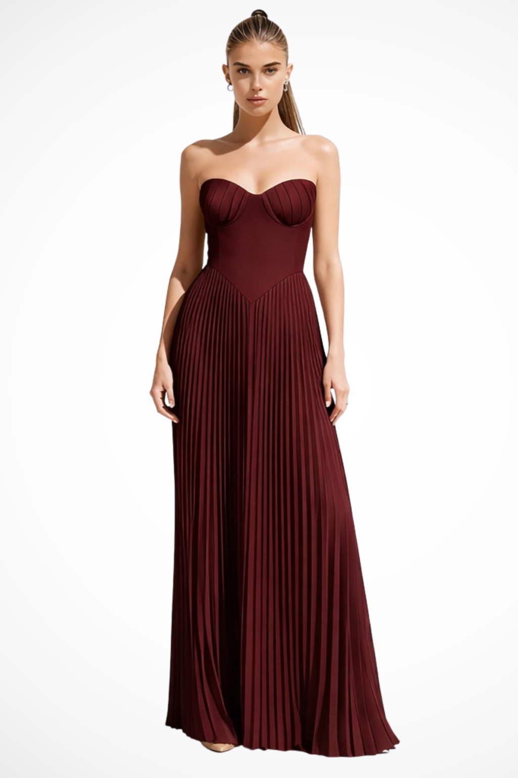 Vivienne | Women Strapless Pleated Wedding Guest Maxi Dress