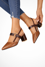 Harriet | Women Pointed Toe Ankle Strap Slingback Heels