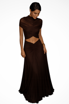 Sable | Women High Neck Ruched Cut Out Black Tie Wedding Guest Maxi Dress