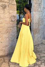 Aurelia | Women Halter Neck Backless Pleated Flowy Summer Maxi Dress