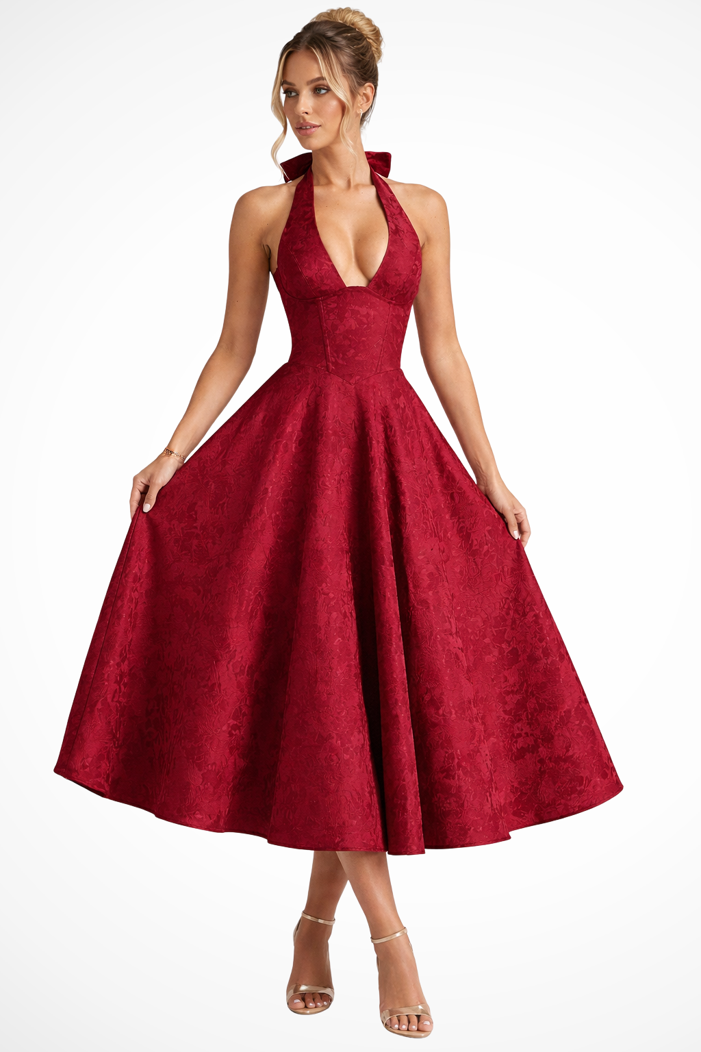Rosalind | Women Halter Neck Backless Corset Summer Wedding Guest Midi Dress