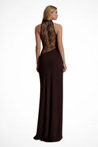 Vesper | Women Halter Neck Lace Panel Sleeveless Wedding Guest Maxi Dress