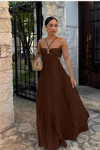 Aurelia | Women Halter Neck Backless Pleated Flowy Summer Maxi Dress