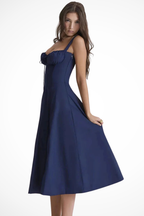 Tabitha | Women Square Neck Bow Detail Corset Wedding Guest Floral Midi Dress
