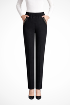 Millie | Women Elastic Waist Straight Leg Denim Trousers with Embroidered Detail