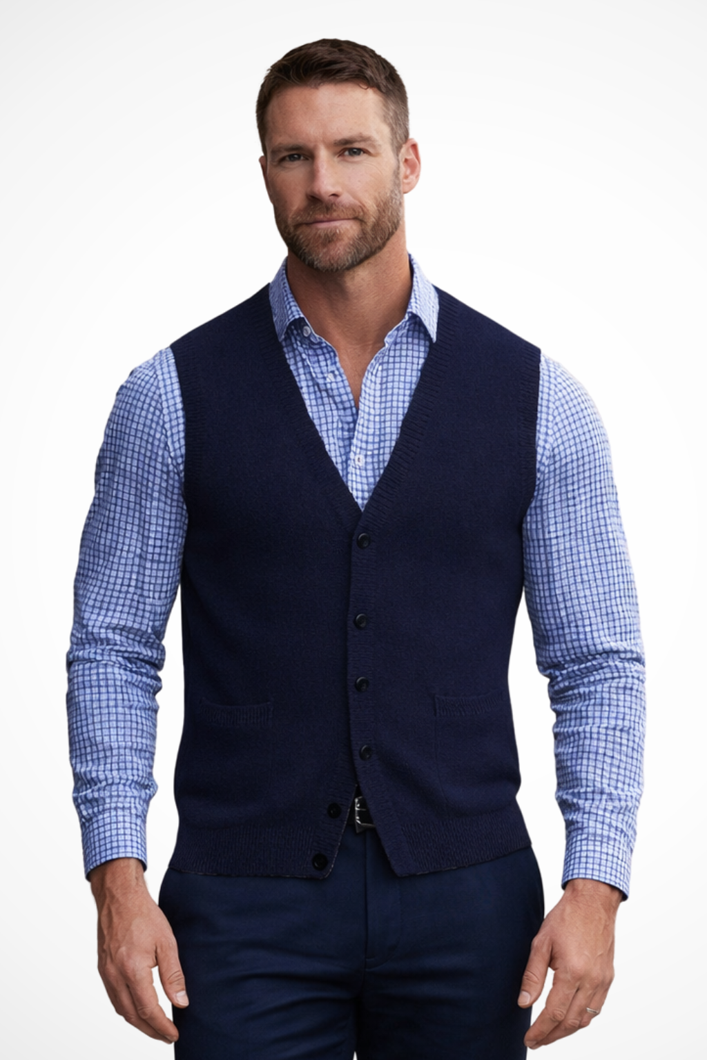 Logan | Men V Neck Button Front Sleeveless Knit Waistcoat Vest with Pockets