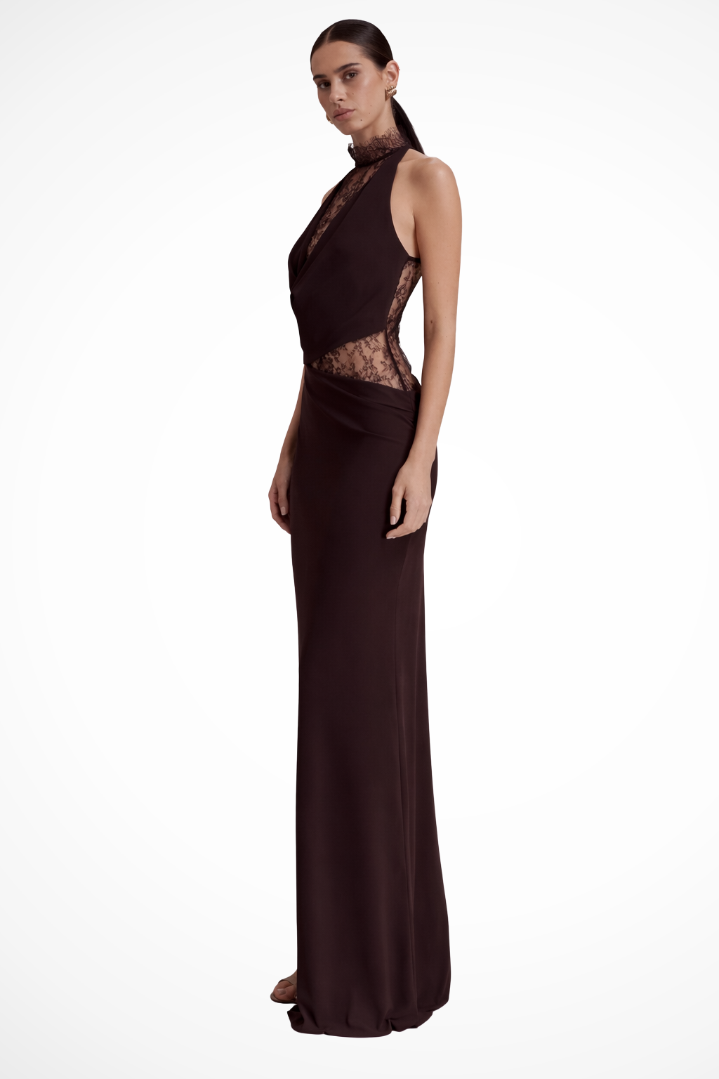 Vesper | Women Halter Neck Lace Panel Sleeveless Wedding Guest Maxi Dress
