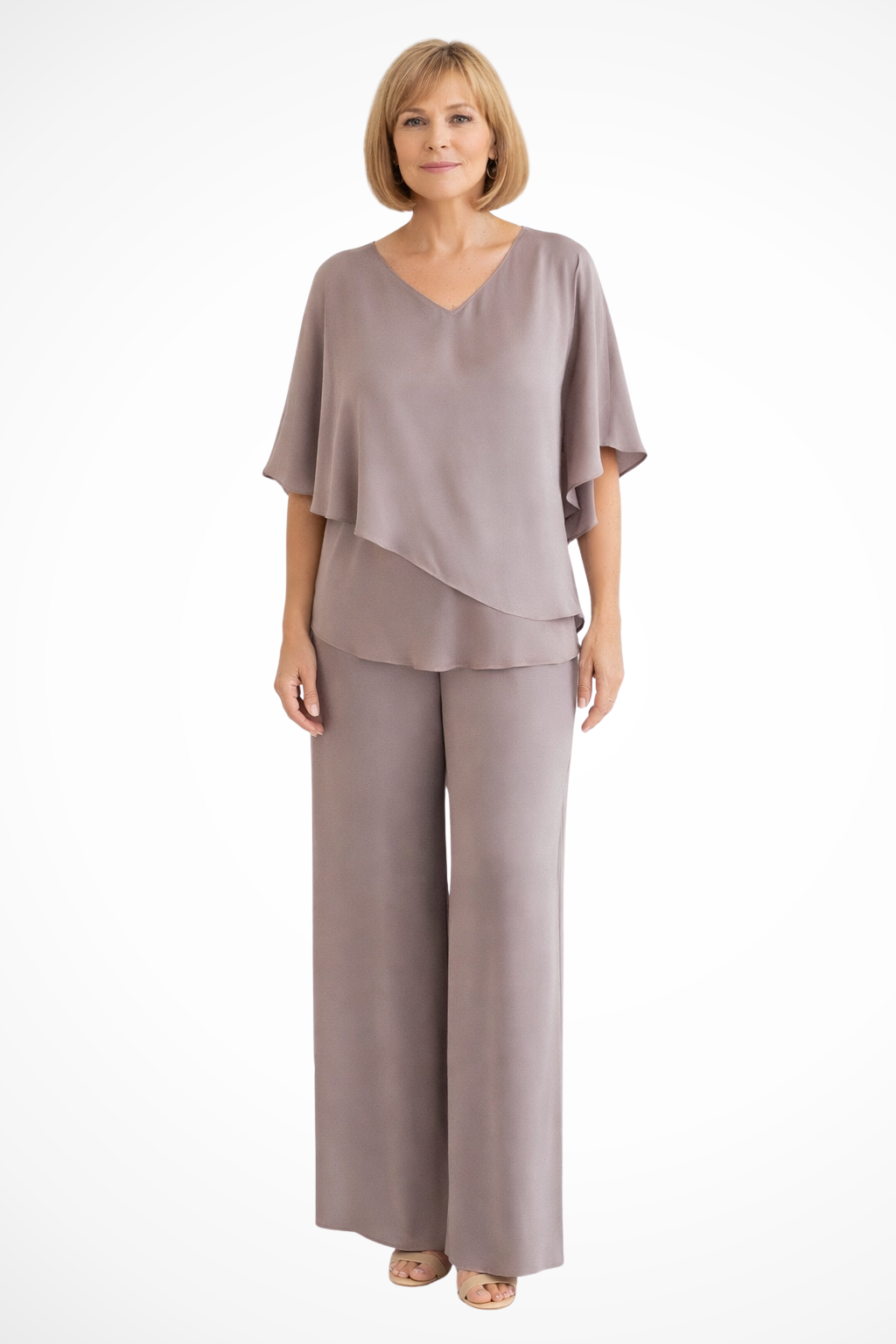 Serena | Women V Neck Batwing Sleeve Top and Wide Leg Trousers Two Piece Set