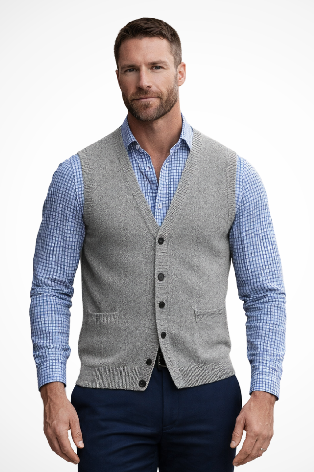 Logan | Men V Neck Button Front Sleeveless Knit Waistcoat Vest with Pockets