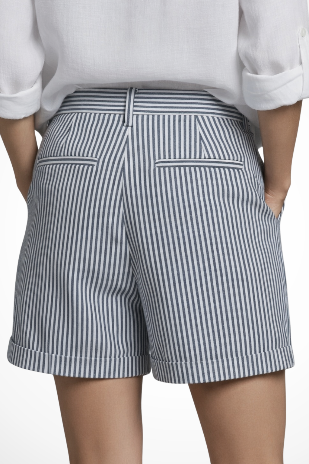 Ada | Women Striped High Waist Tailored Shorts with Button Detail