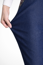 Millie | Women Elastic Waist Straight Leg Denim Trousers with Embroidered Detail