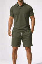 Dexter | Men Short Sleeve Polo Shirt and Drawstring Shorts Summer Outfit Set