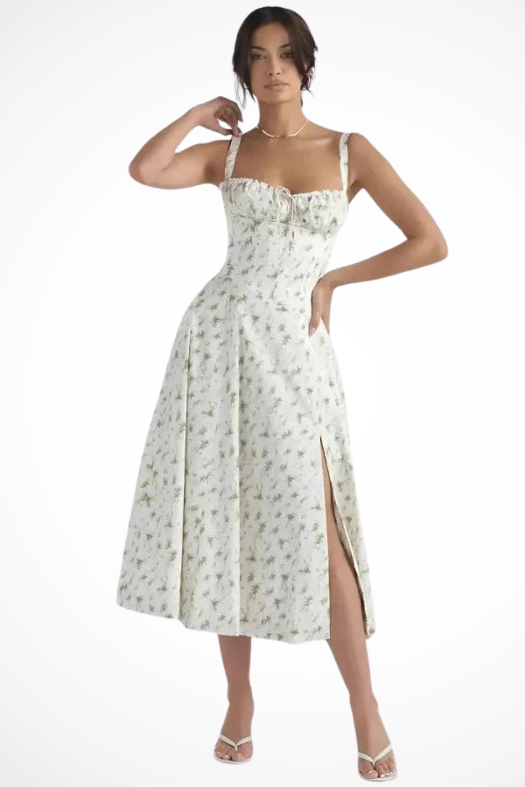 Tabitha | Women Square Neck Bow Detail Corset Wedding Guest Floral Midi Dress