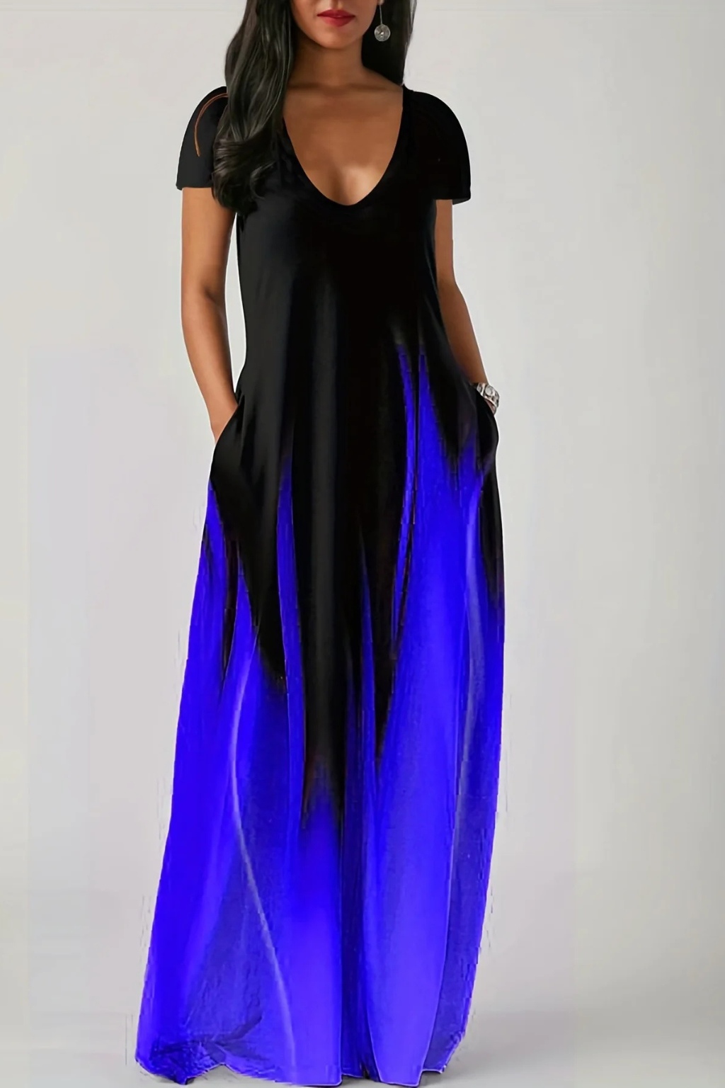 Lenora | Women Ombre V Neck Short Sleeve Casual Maxi Dress